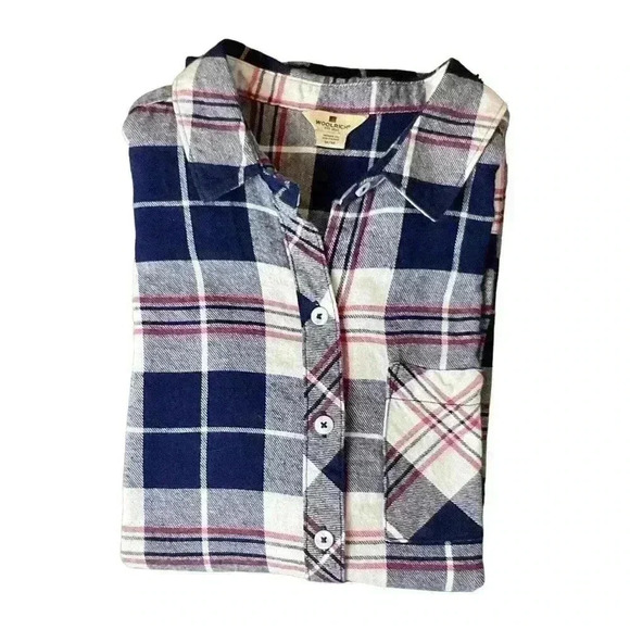 Woolrich Women's  Navy With Pink Button-Up Flannel Shirt SIZE-MEDIUM - Picture 5 of 5